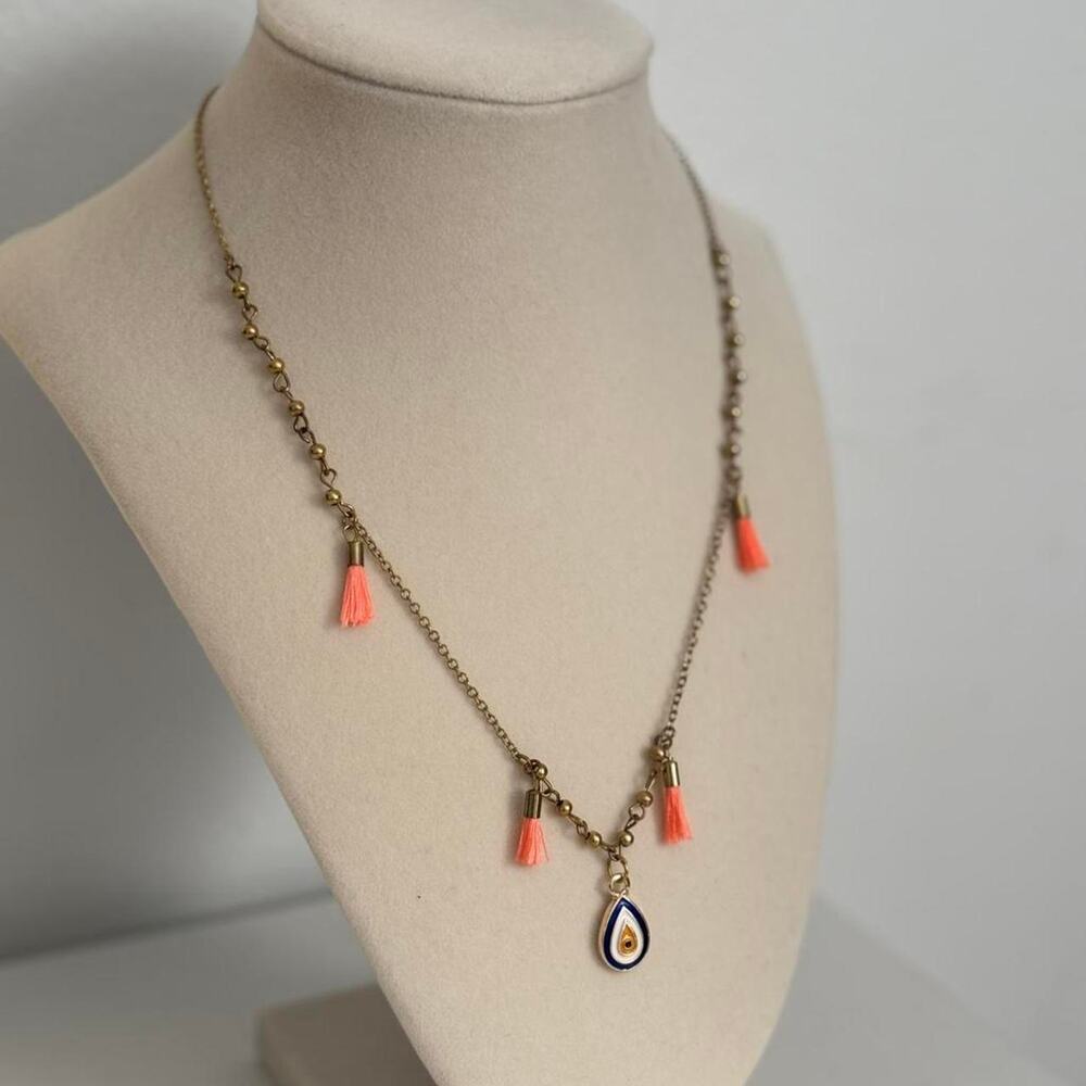 Gold and pink tassel necklace